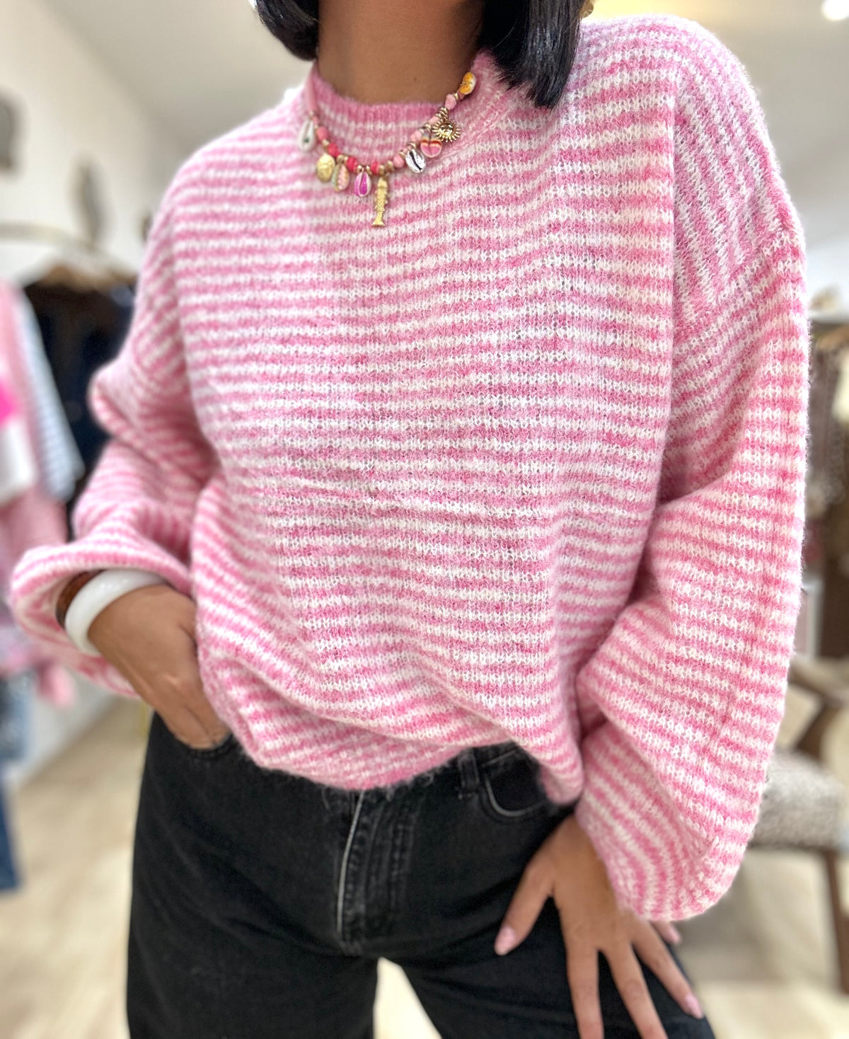 Pull rayé rose