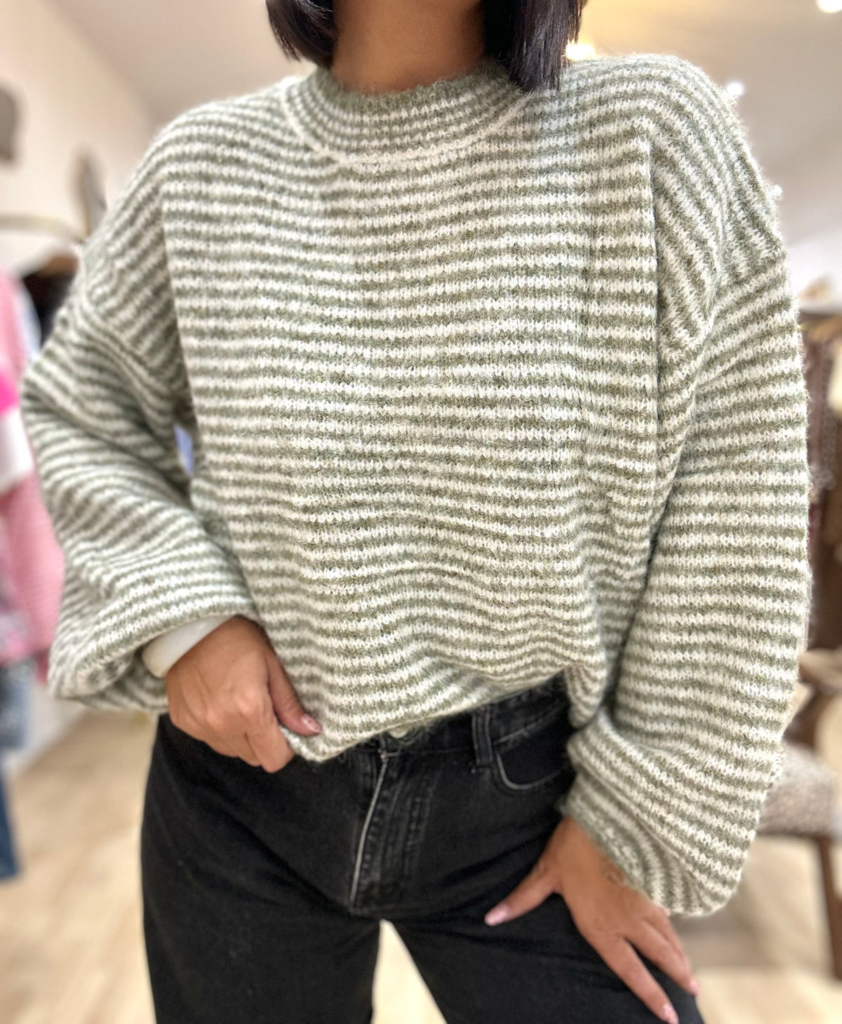 Pull rayé vert